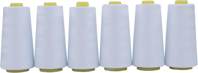 AMOHilos Polyester Sewing Thread All Purpose Knotless 40S/2 (Tex27) 6 Cones of 2750 Yards Each Spool Thread Total 16500 Yards for Serger Sewing Machine Quilting Piecing Overlock Hand Stitching (white) - Image 1
